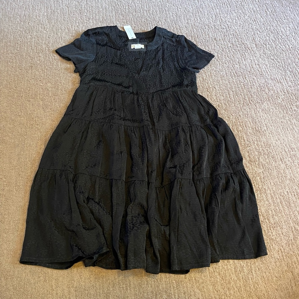 Maeve Anthropologie Dress Womens XS Black Sacha Jacquard Tiered Tunic New